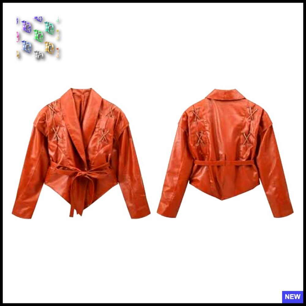 Oversized Faux Leather Jacket Lace Up Belted Motorcycle Bomber Chic Y2K - Picture 5 of 7